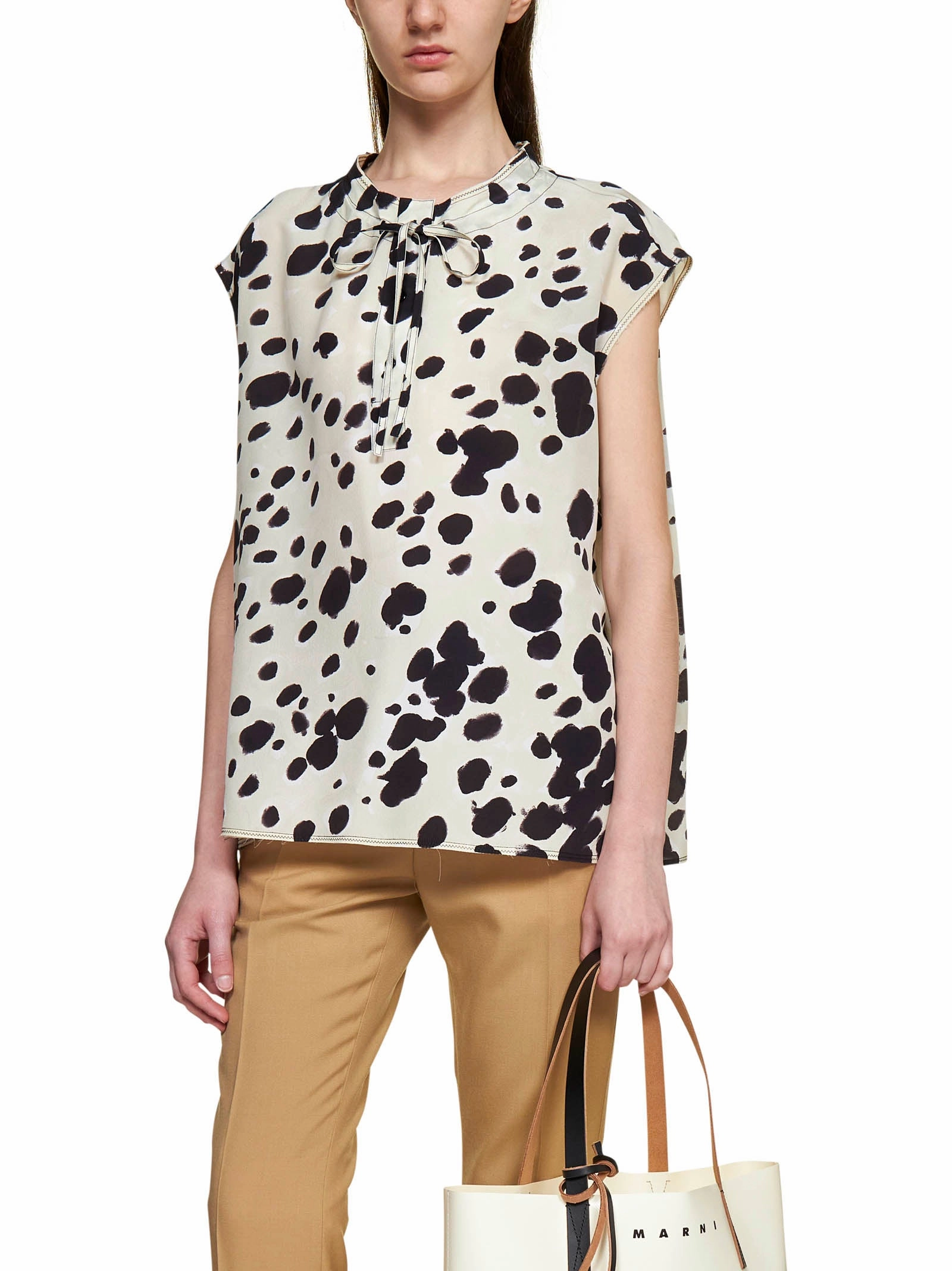 Marni Polka Dot Tie-Neck Sleeveless Blouse