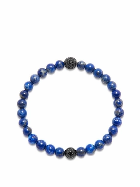 Men's Wristband with Blue Lapis and Black CZ Diamond