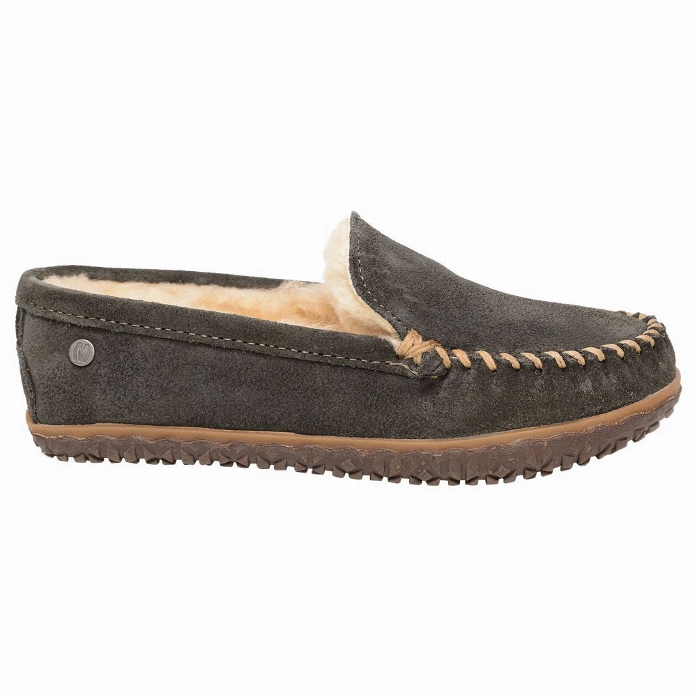 Minnetonka Sheepskin Terese Slippers for Ladies - Charcoal - 8M