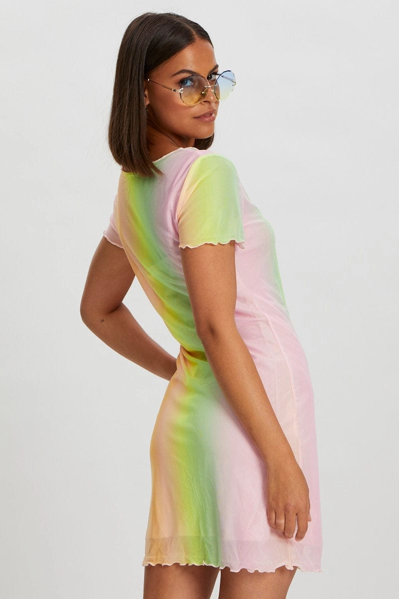 Multi Tie Dye Mesh Dress
