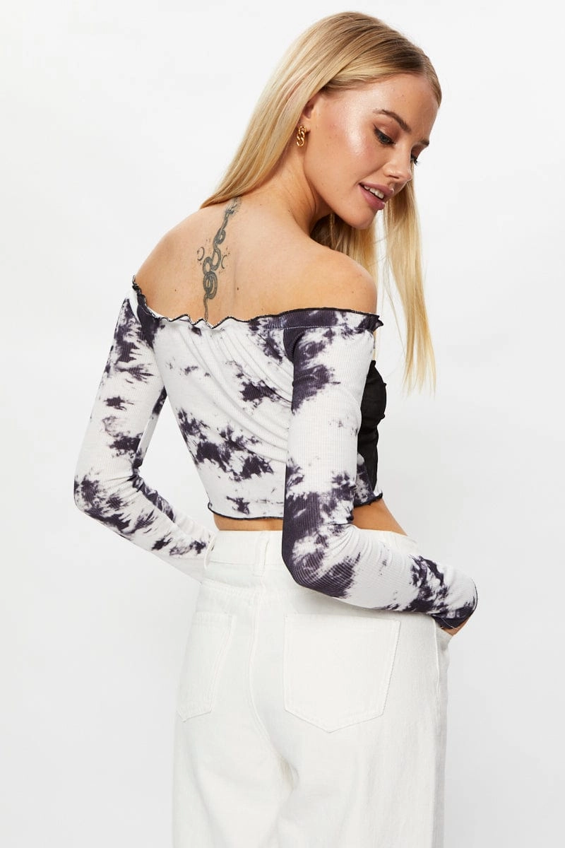 Multi Tie Dye Off Shoulder Top