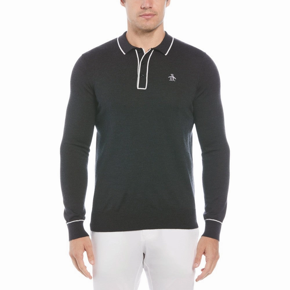 Original Penguin Earl Merino Wool Blend Golf Sweater Dark Caviar Heather - FA23 Men