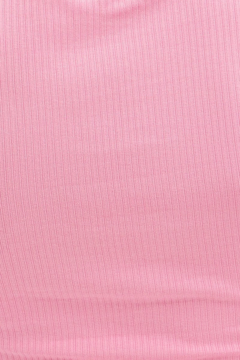 Pink Body Con Keyhole Drawstring Rib Short Sleeve Dress