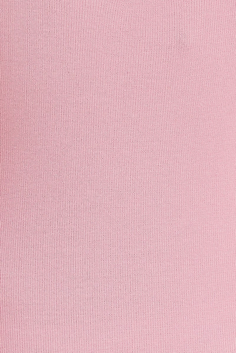 Pink Knit Dress Midi Sleeveless Contrast Binding