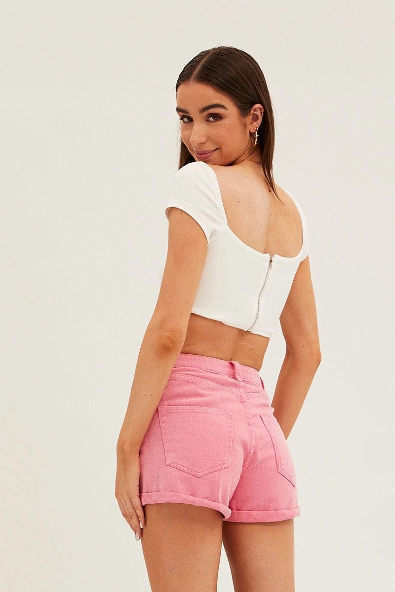 Pink Mid Rise Shorts Relaxed