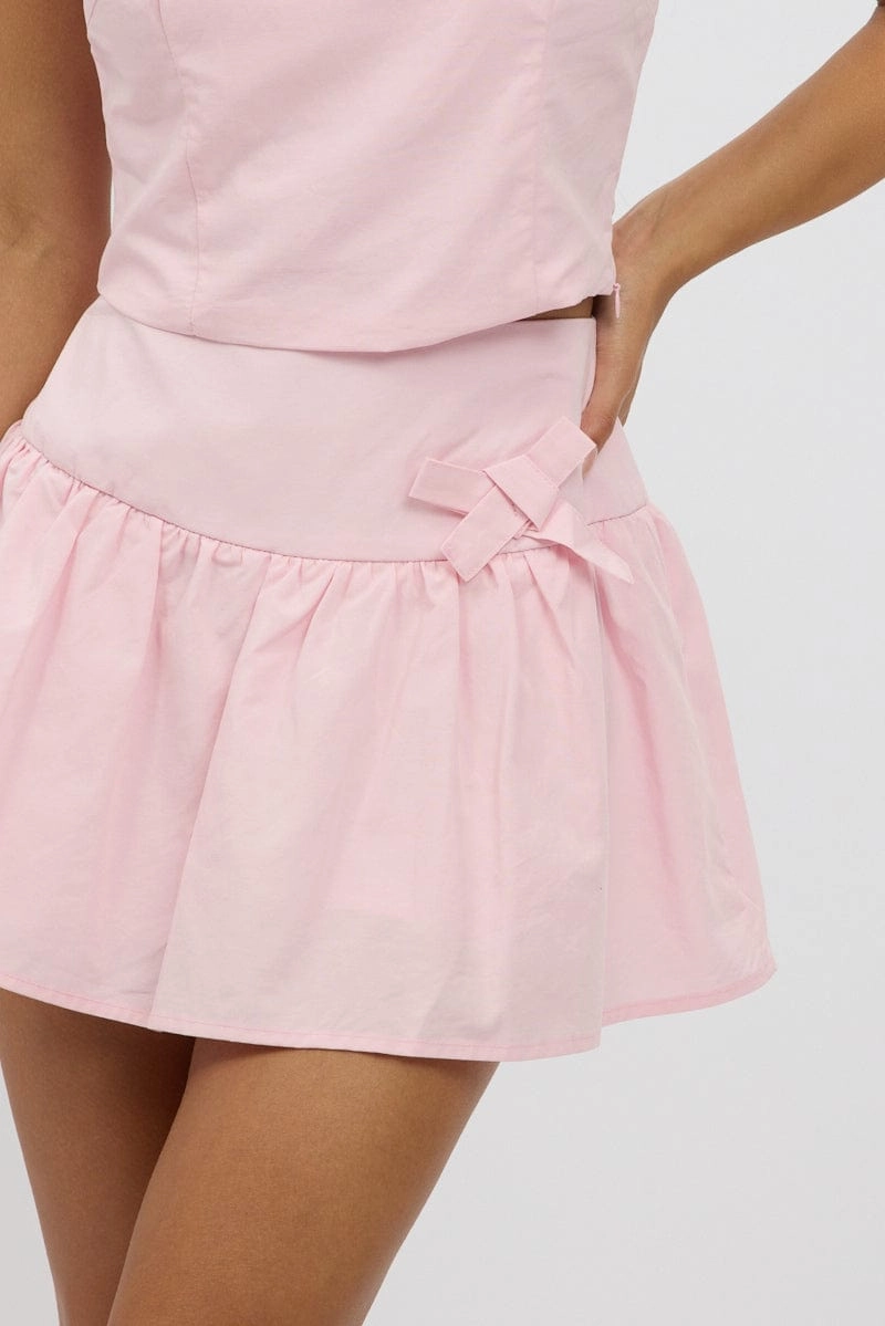 Pink Mini Skort High Rise Lined Bow Detail