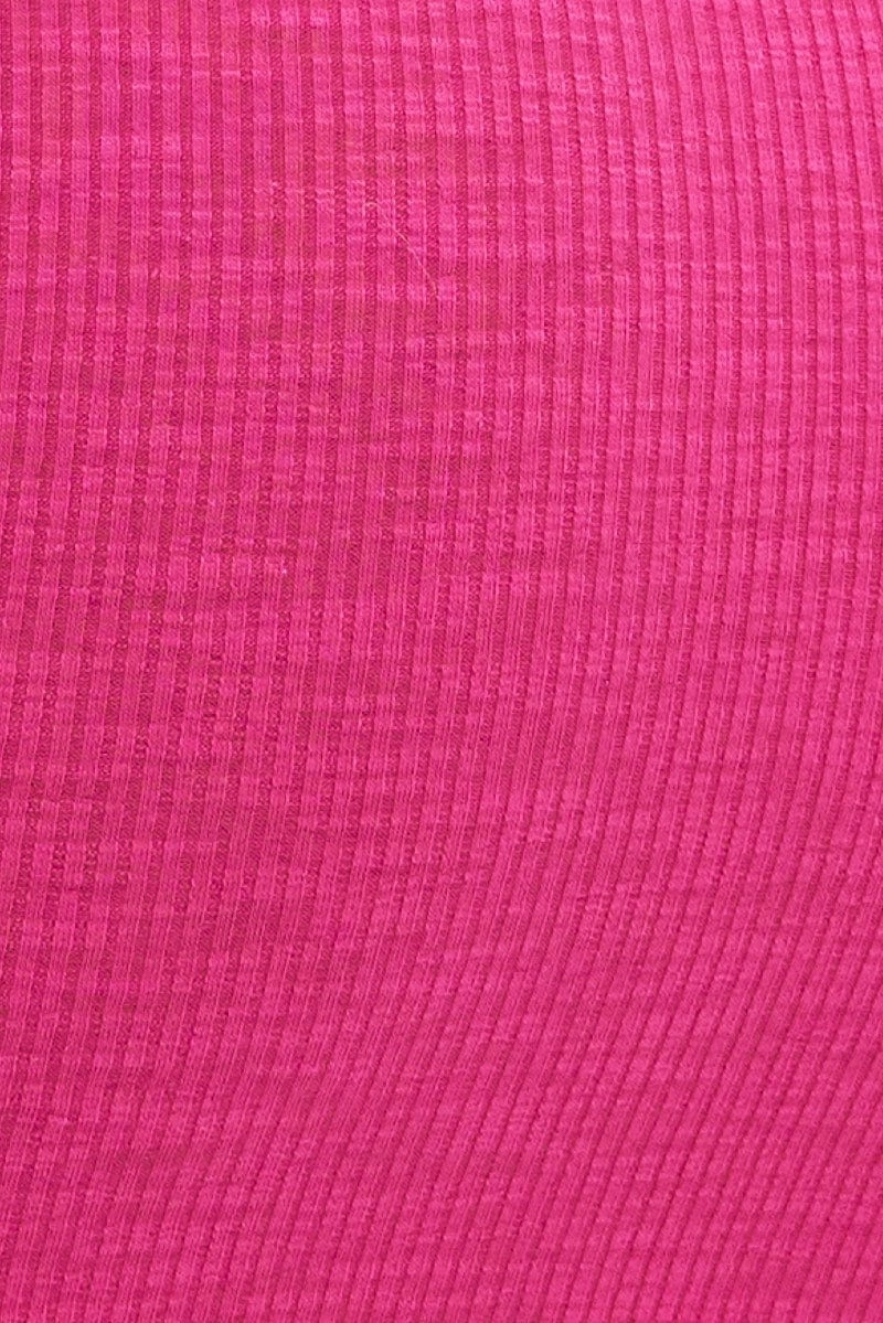 Pink Off Shoulder Dress Ribbed Long Sleeve Mini Bodycon