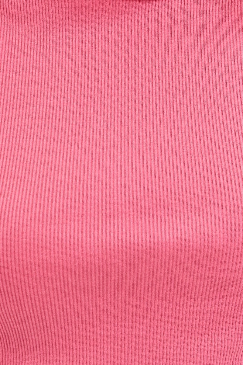 Pink Ribbed Tank Top Crew Neck