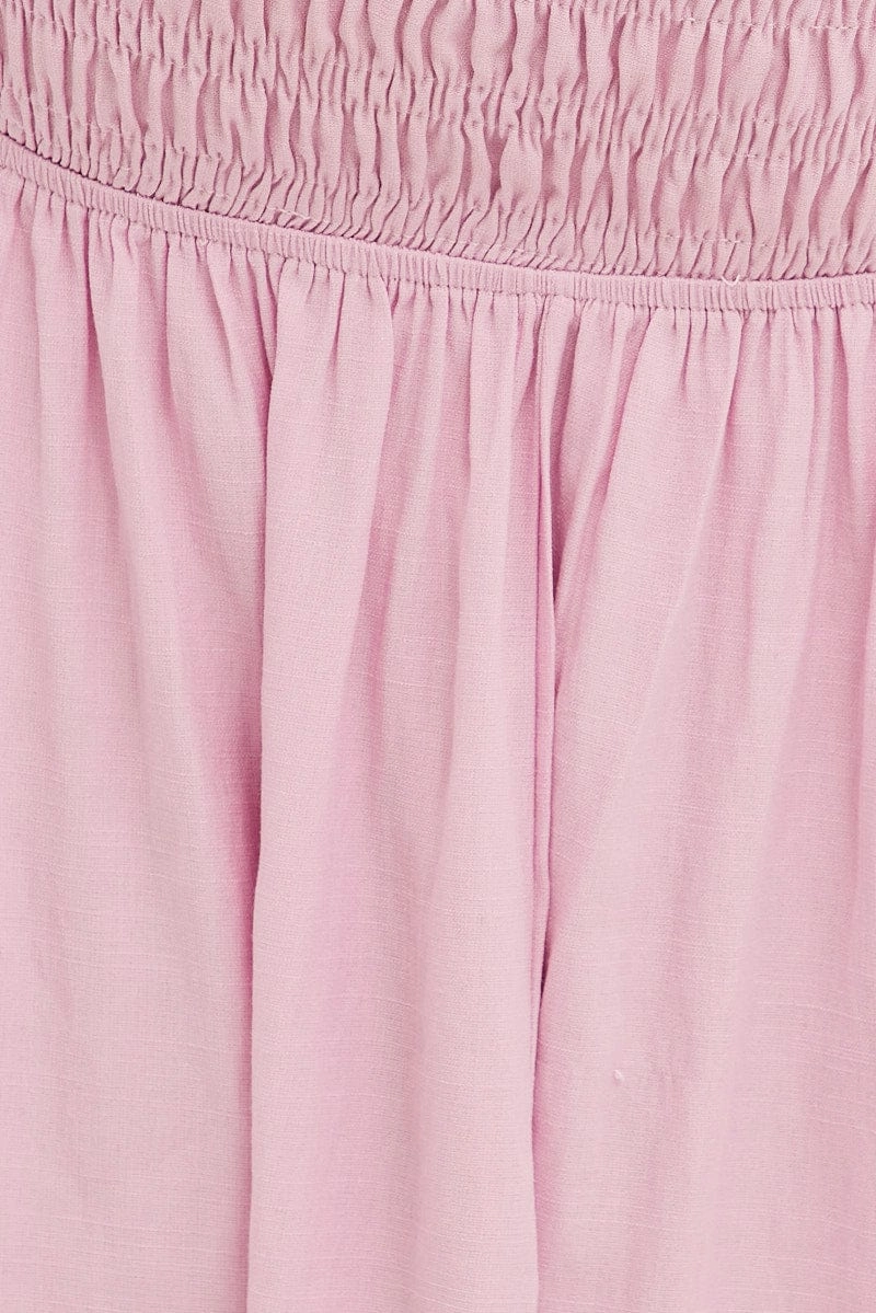 Pink Skater Dress Square Neck Short Sleeve