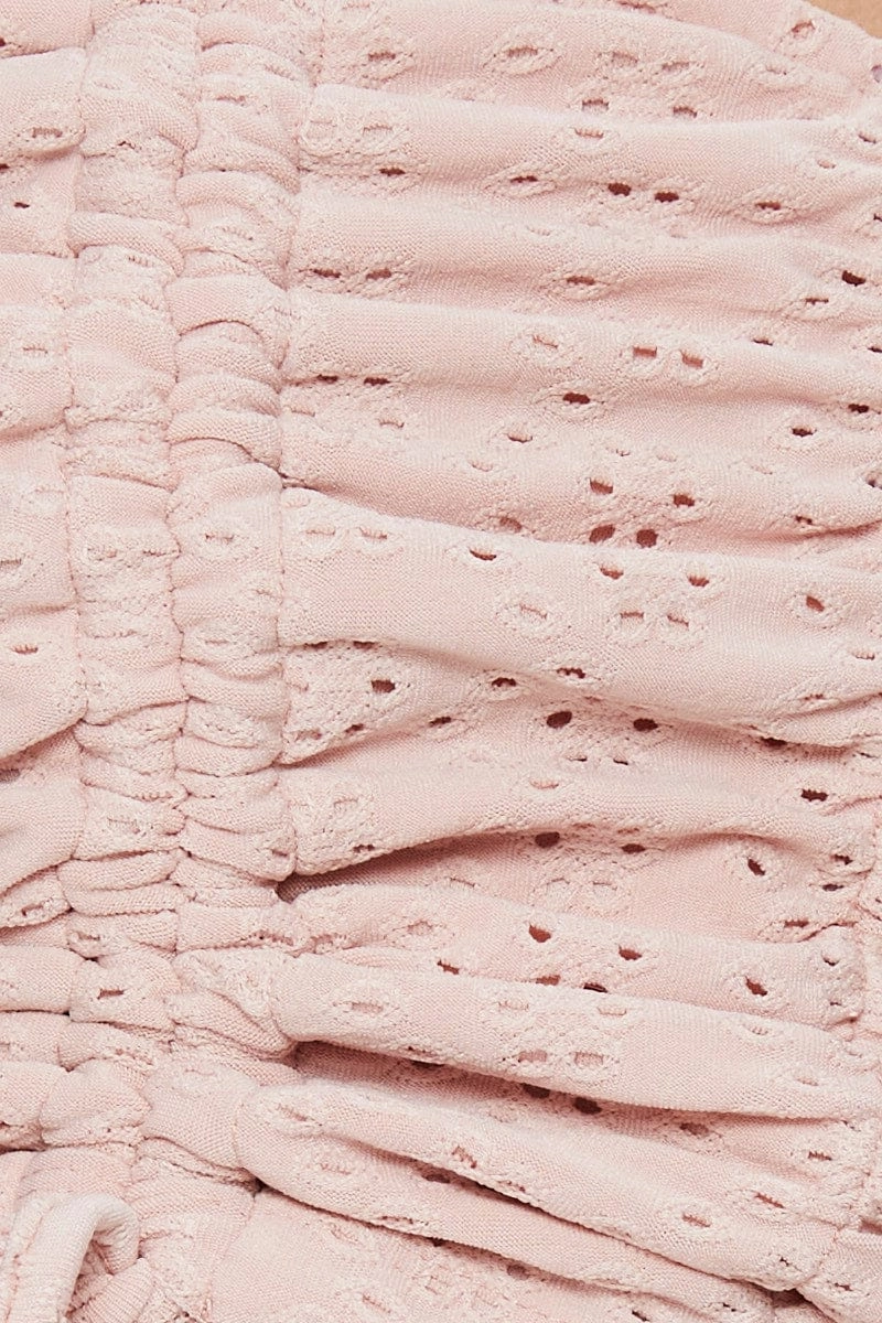 Pink Spaghetti Strap Jersey Eyelet Ruching With Drawcord