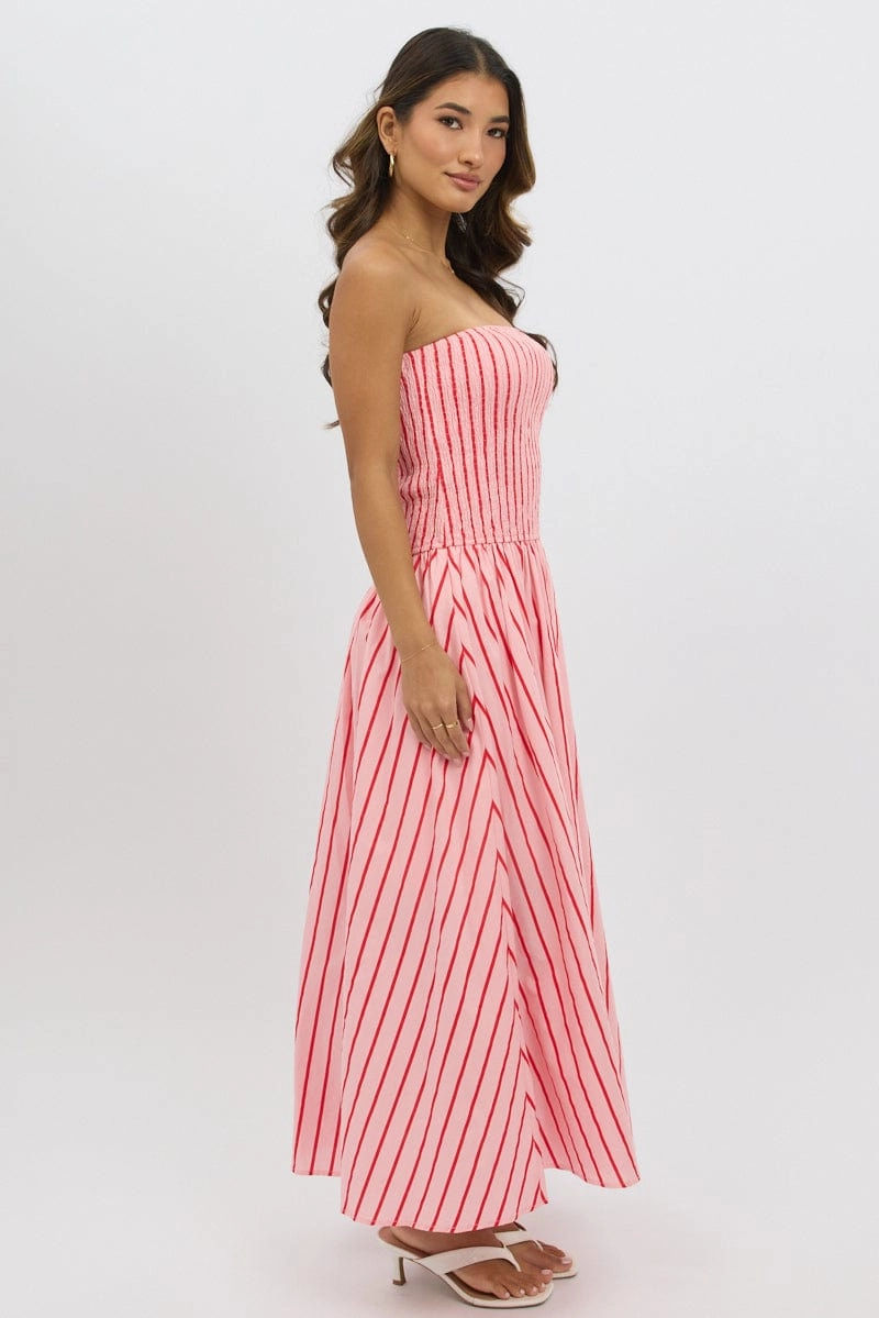 Pink Stripe Strapless Maxi Dress