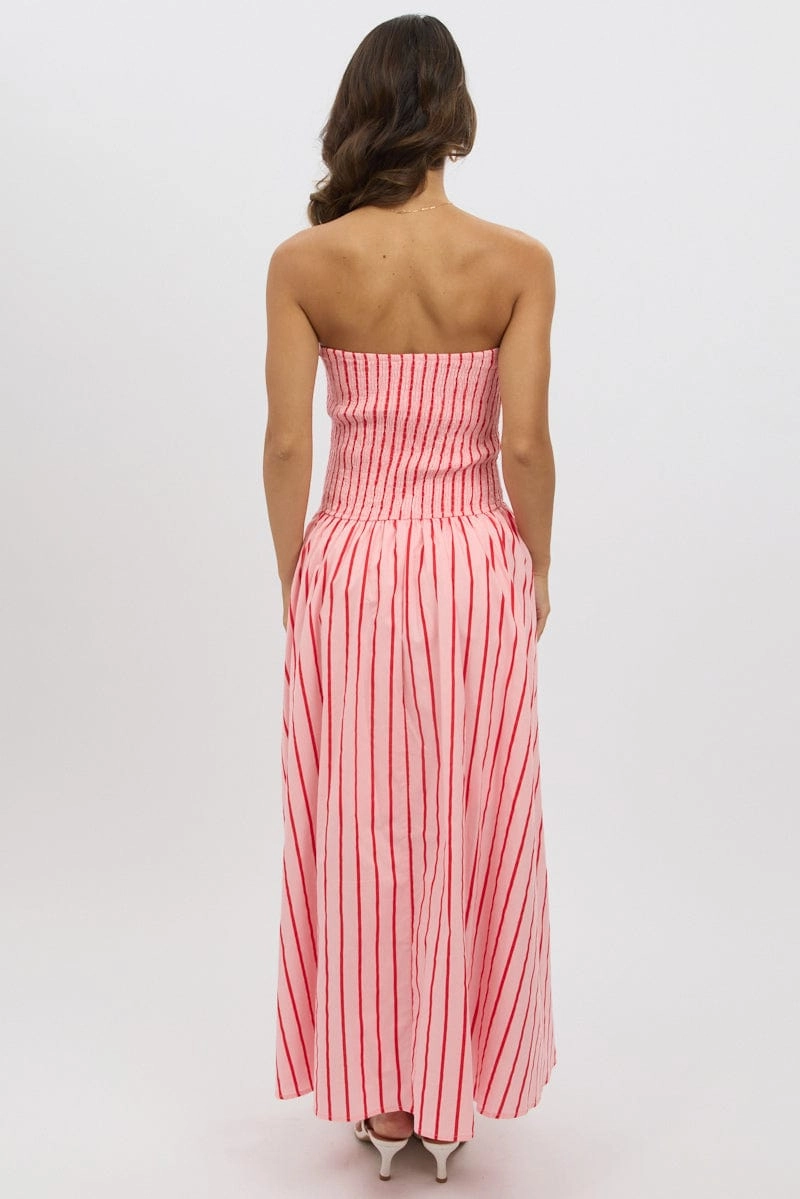 Pink Stripe Strapless Maxi Dress