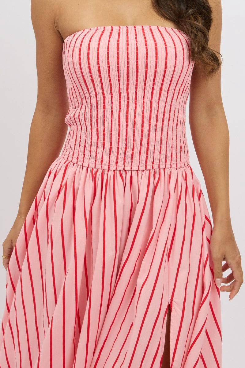 Pink Stripe Strapless Maxi Dress