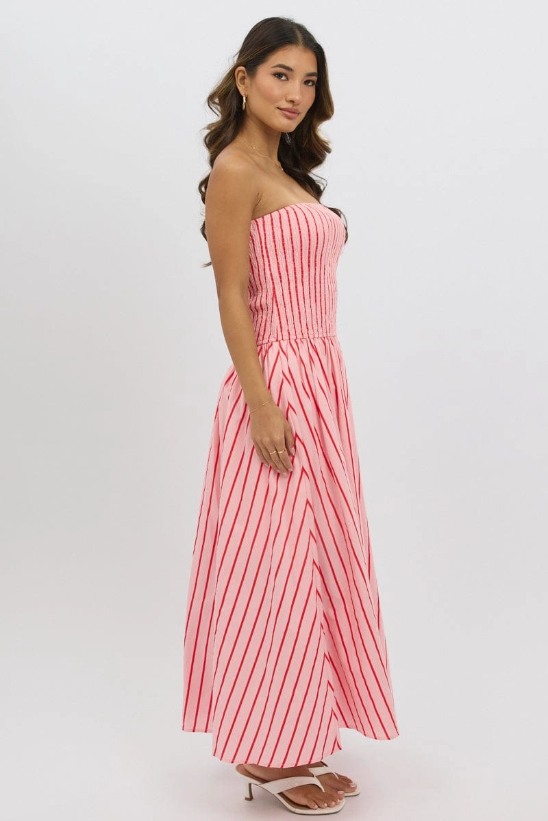 Pink Stripe Strapless Maxi Dress