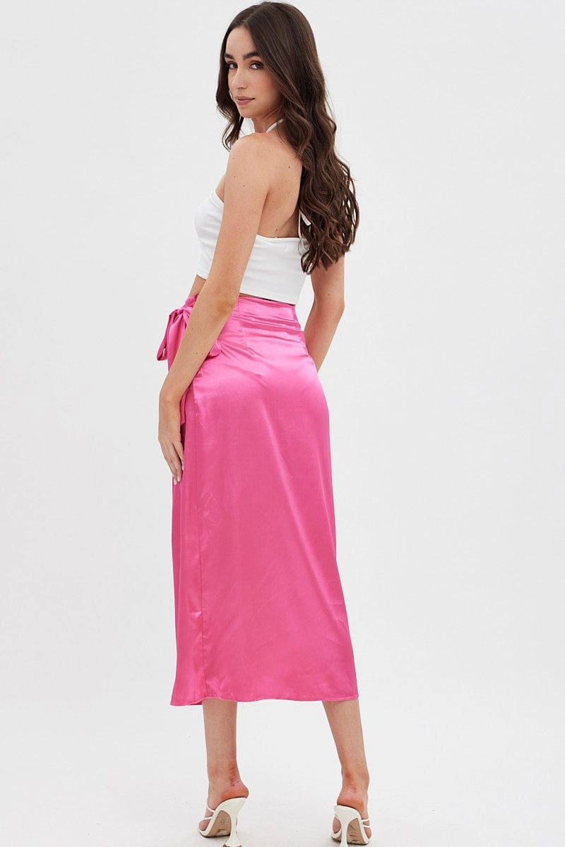 Pink Twist Midi Skirt