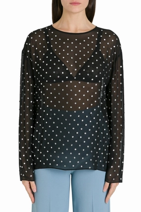 Pinko Polka Dot Crewneck Long Sleeved Blouse
