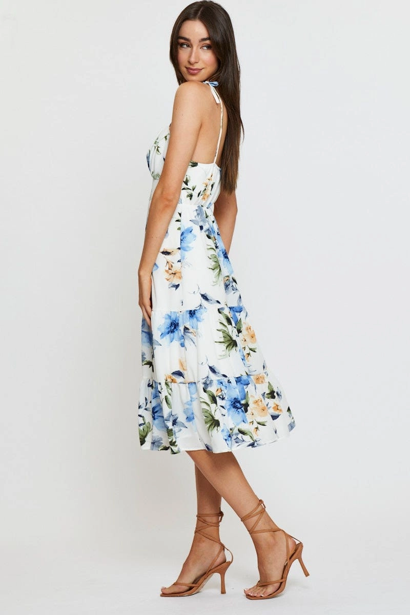 Print A Line Dress Midi