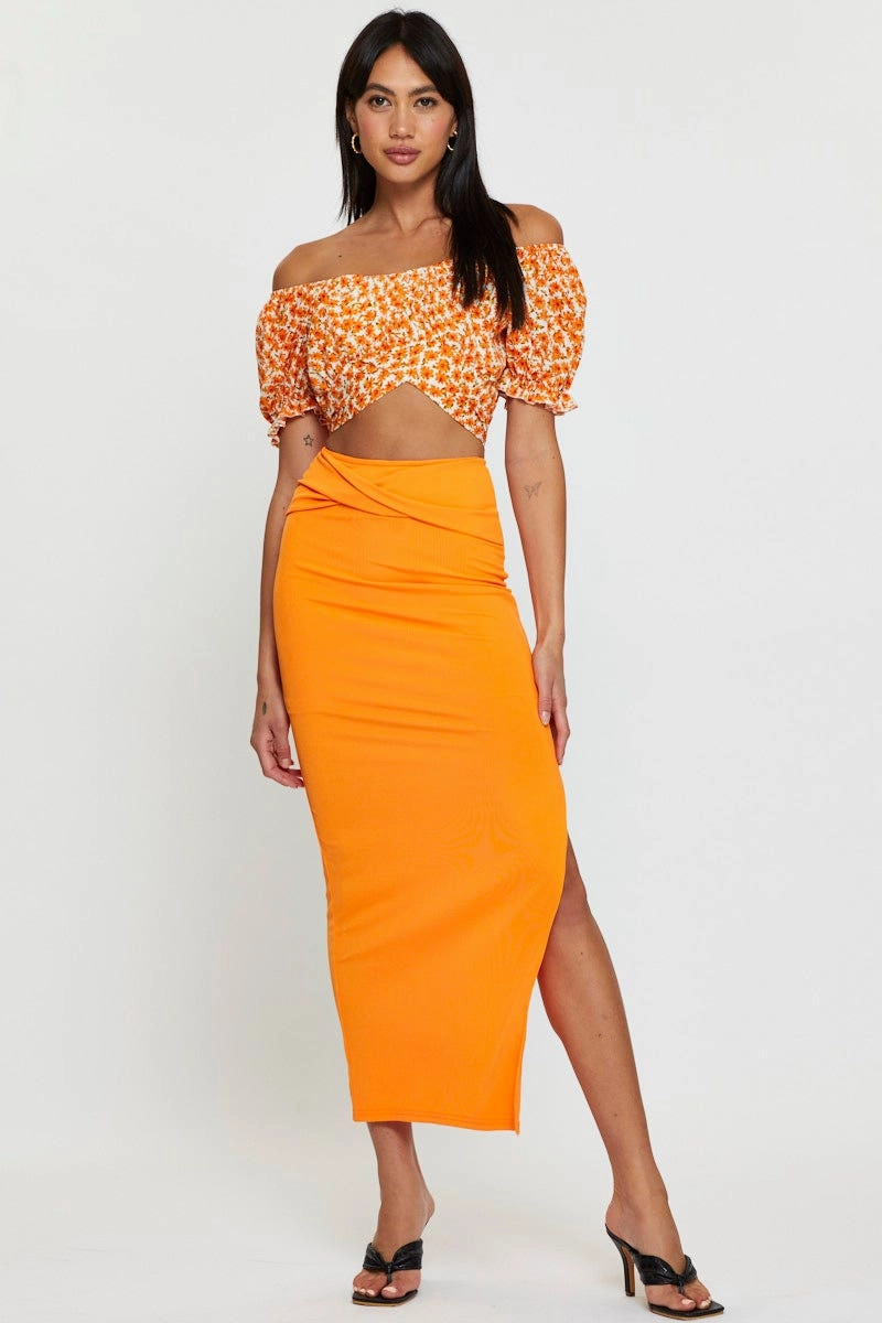 Print Crop Top Short Sleeve Off Shoulder