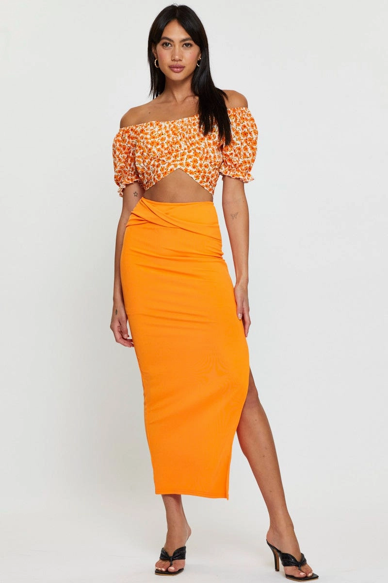 Print Crop Top Short Sleeve Off Shoulder