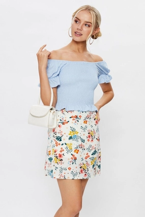Print Front Split Mini Skirt
