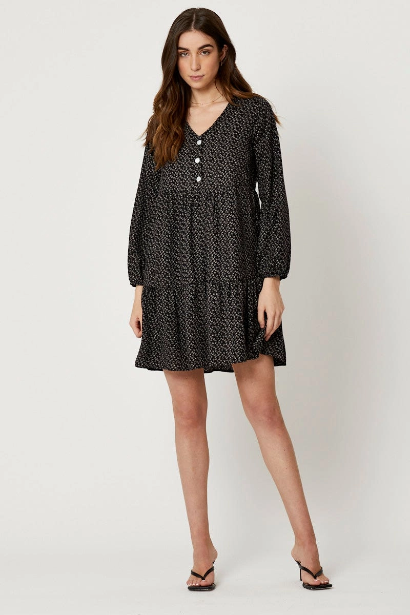 Print Mini Dress Long Sleeve