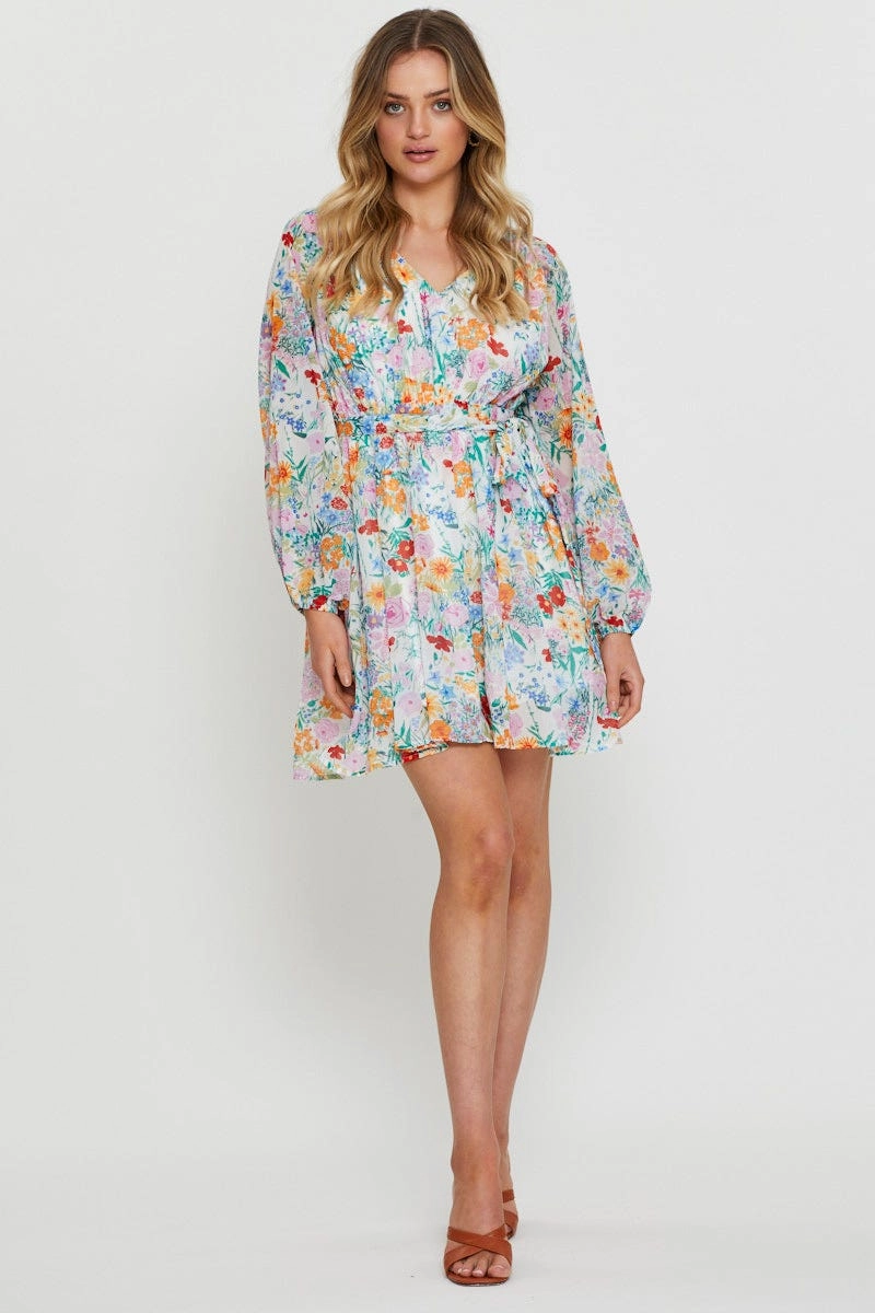 Print Mini Dress Long Sleeve