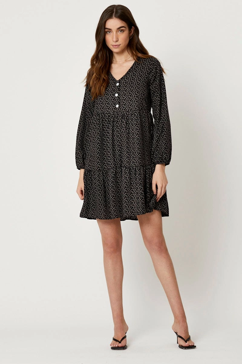 Print Mini Dress Long Sleeve
