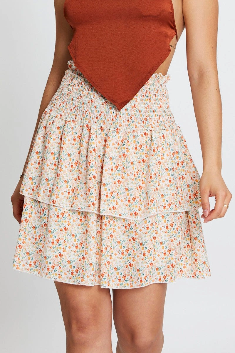 Print Ruffle Skater Skirt