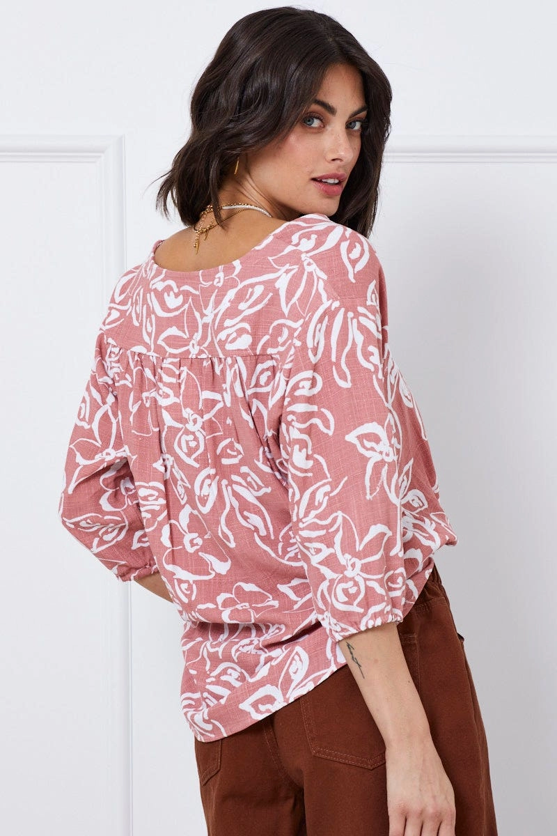 Print Wrap Top Short Sleeve