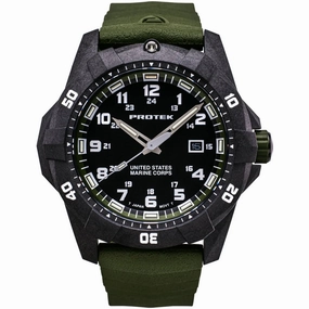 ProTek Men's Watch - USMC Series Quartz Green Genuine Rubber Strap Date Dive | 1015G