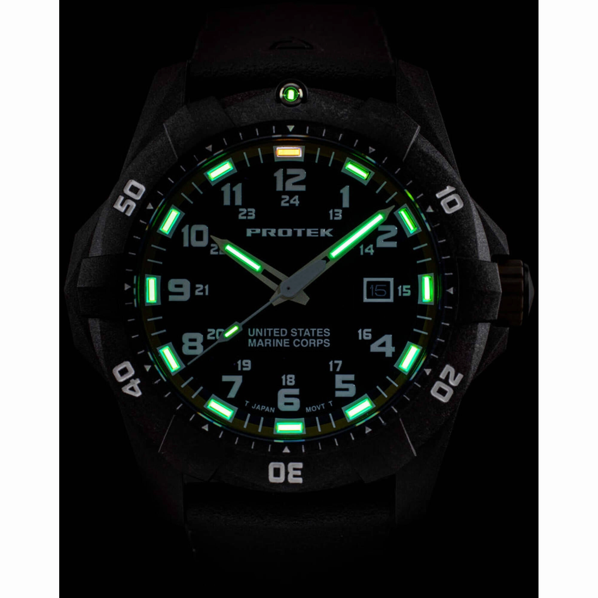 ProTek Men's Watch - USMC Series Quartz Green Genuine Rubber Strap Date Dive | 1015G
