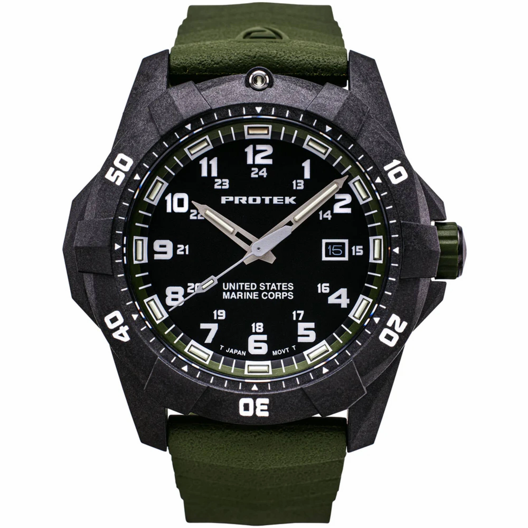 ProTek Men's Watch - USMC Series Quartz Green Genuine Rubber Strap Date Dive | 1015G