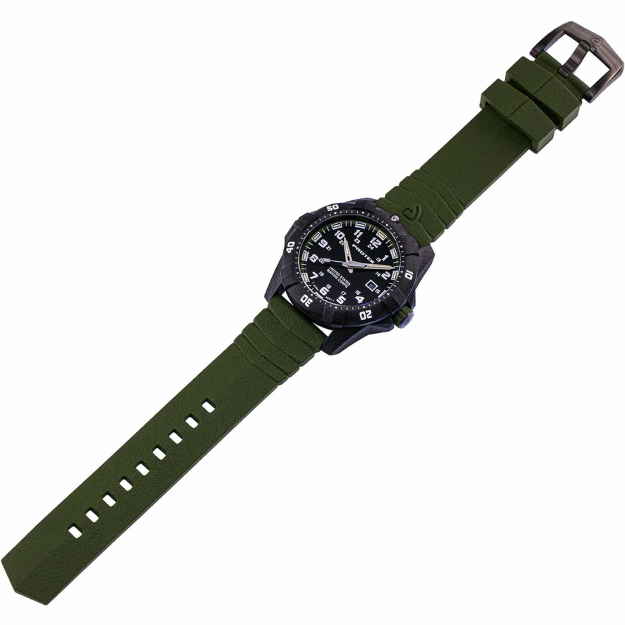 ProTek Men's Watch - USMC Series Quartz Green Genuine Rubber Strap Date Dive | 1015G