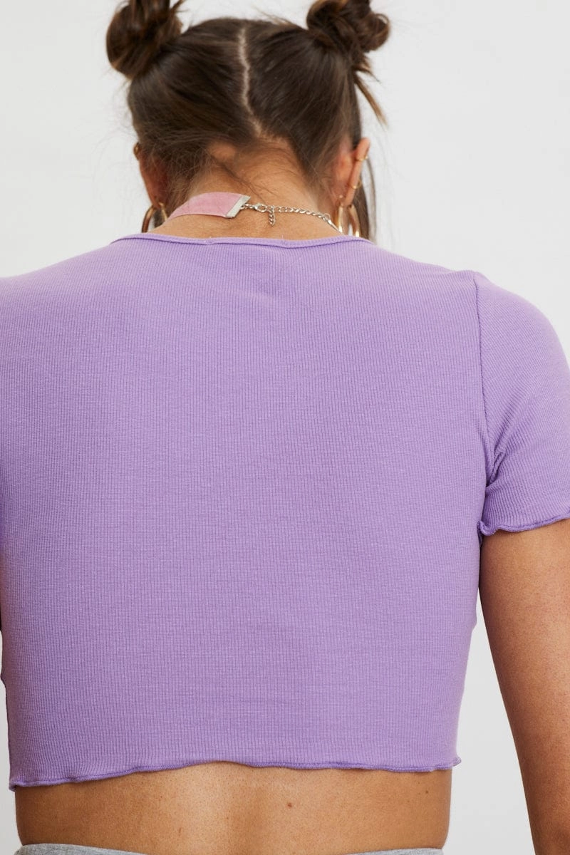 Purple Button Front Ribbed Top