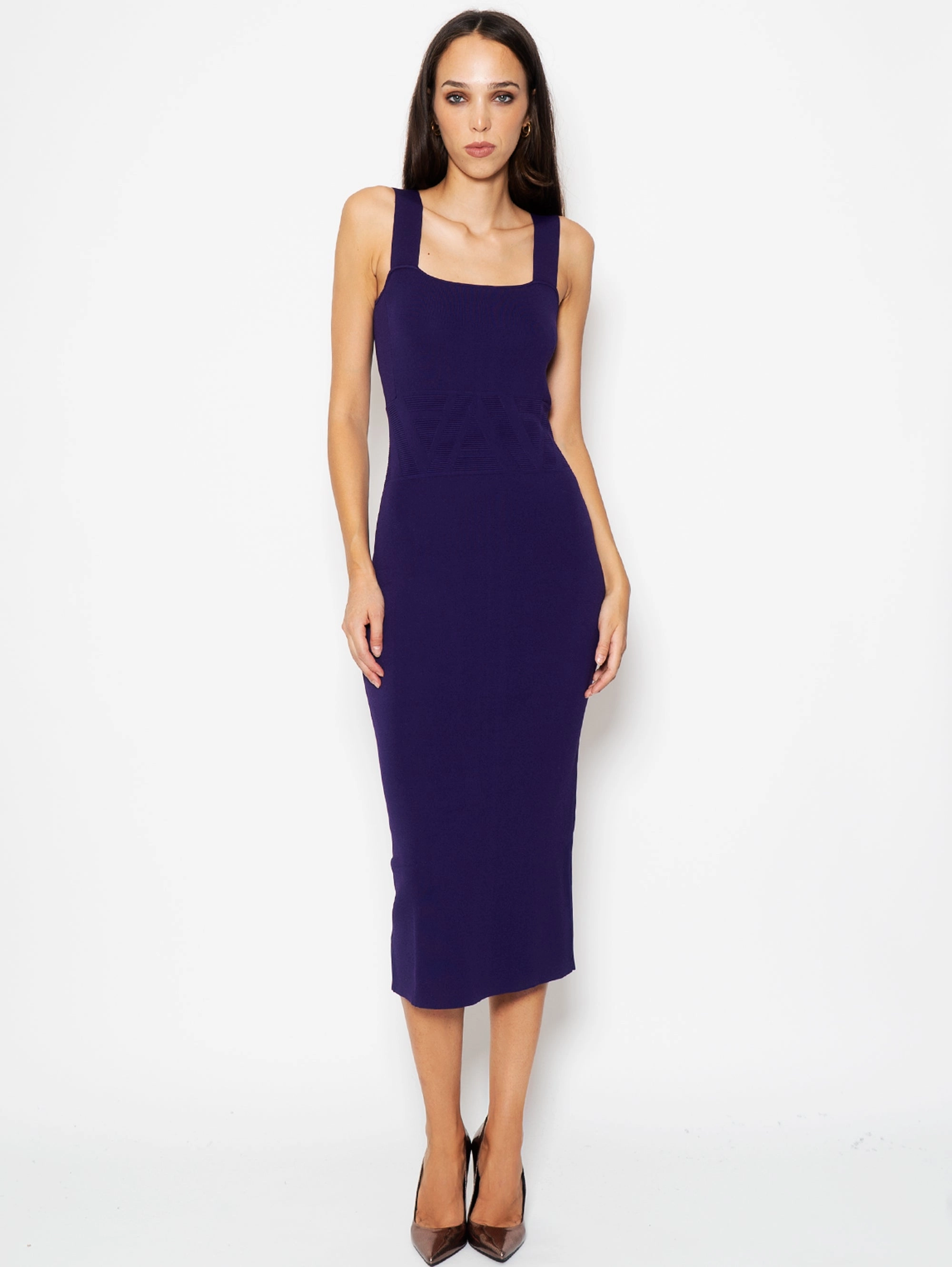 Purple Sheath Dress with Square Neckline