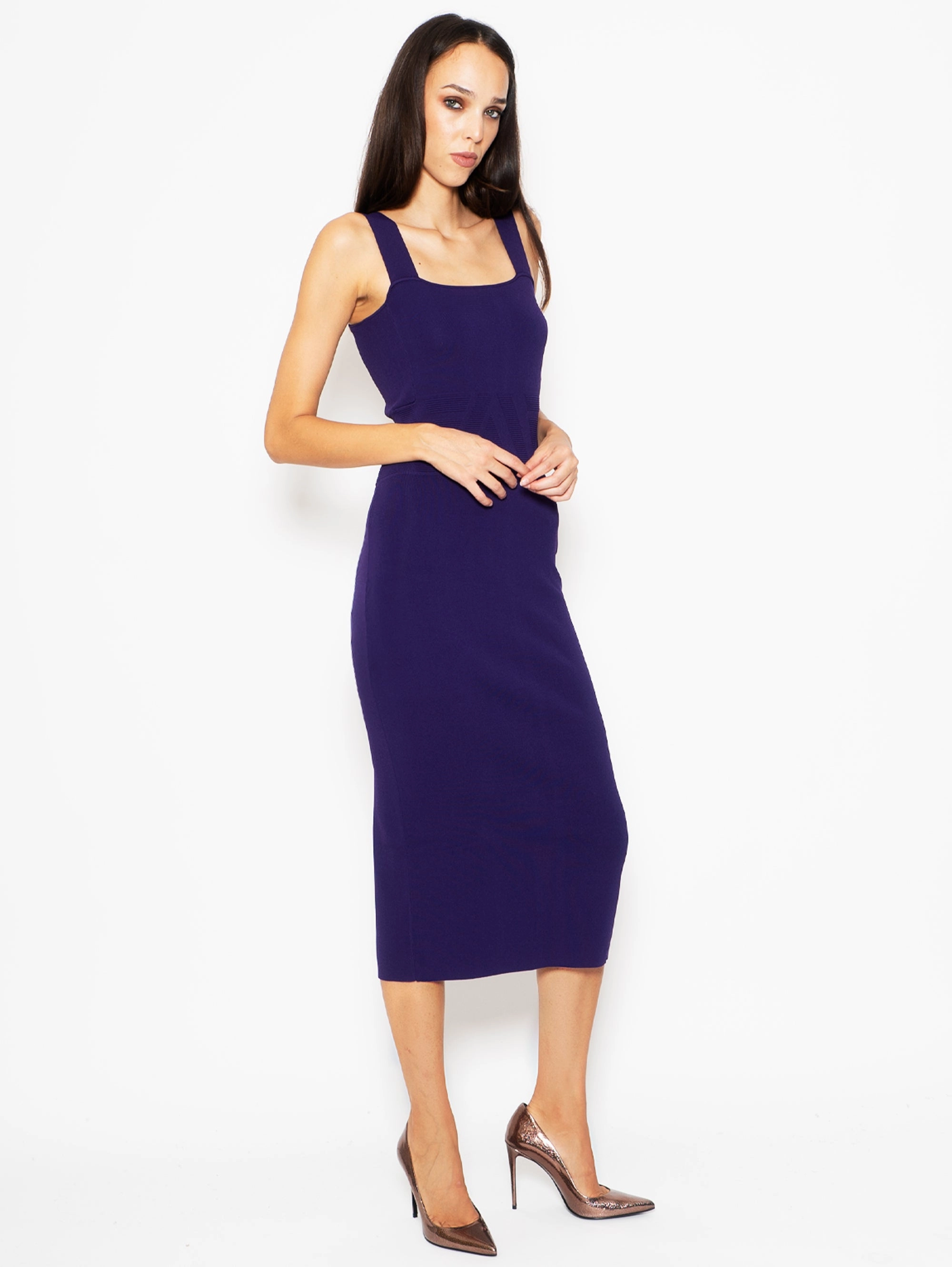 Purple Sheath Dress with Square Neckline