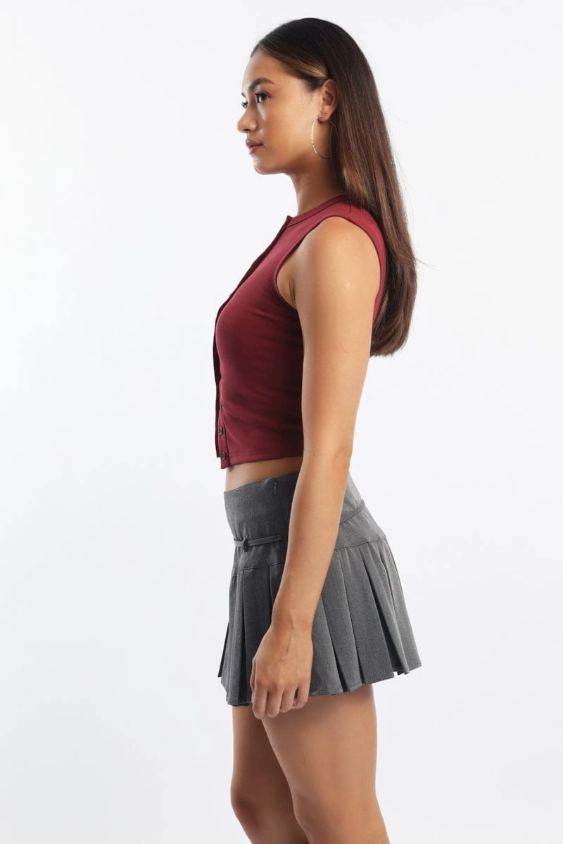 Red Button Front Top Sleeveless