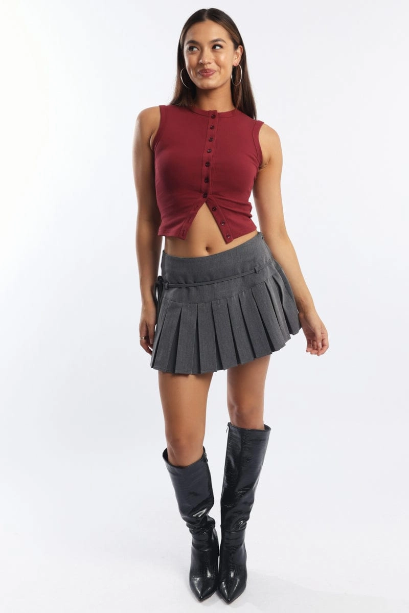 Red Button Front Top Sleeveless