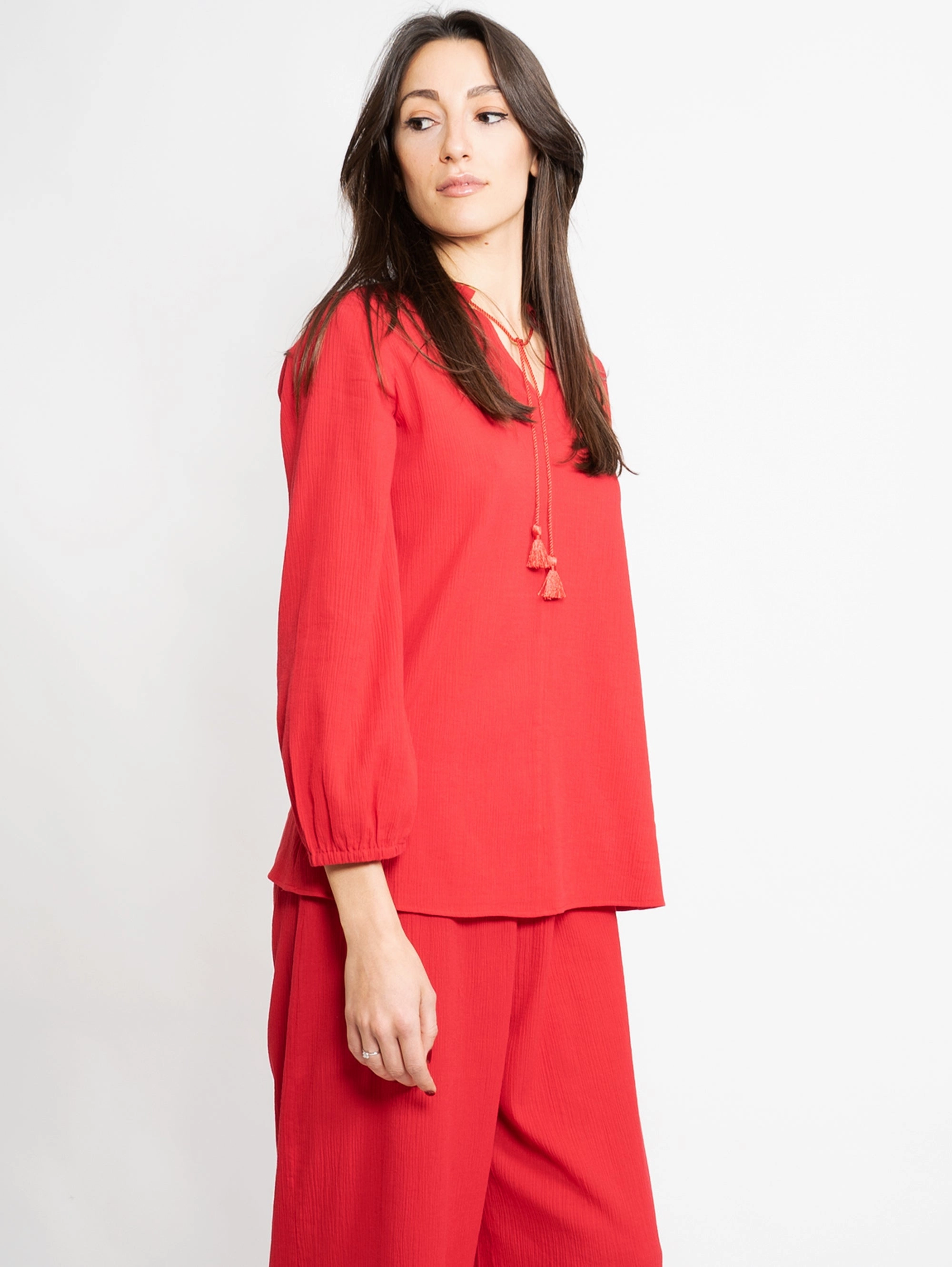 Red Cotton Muslin Blouse
