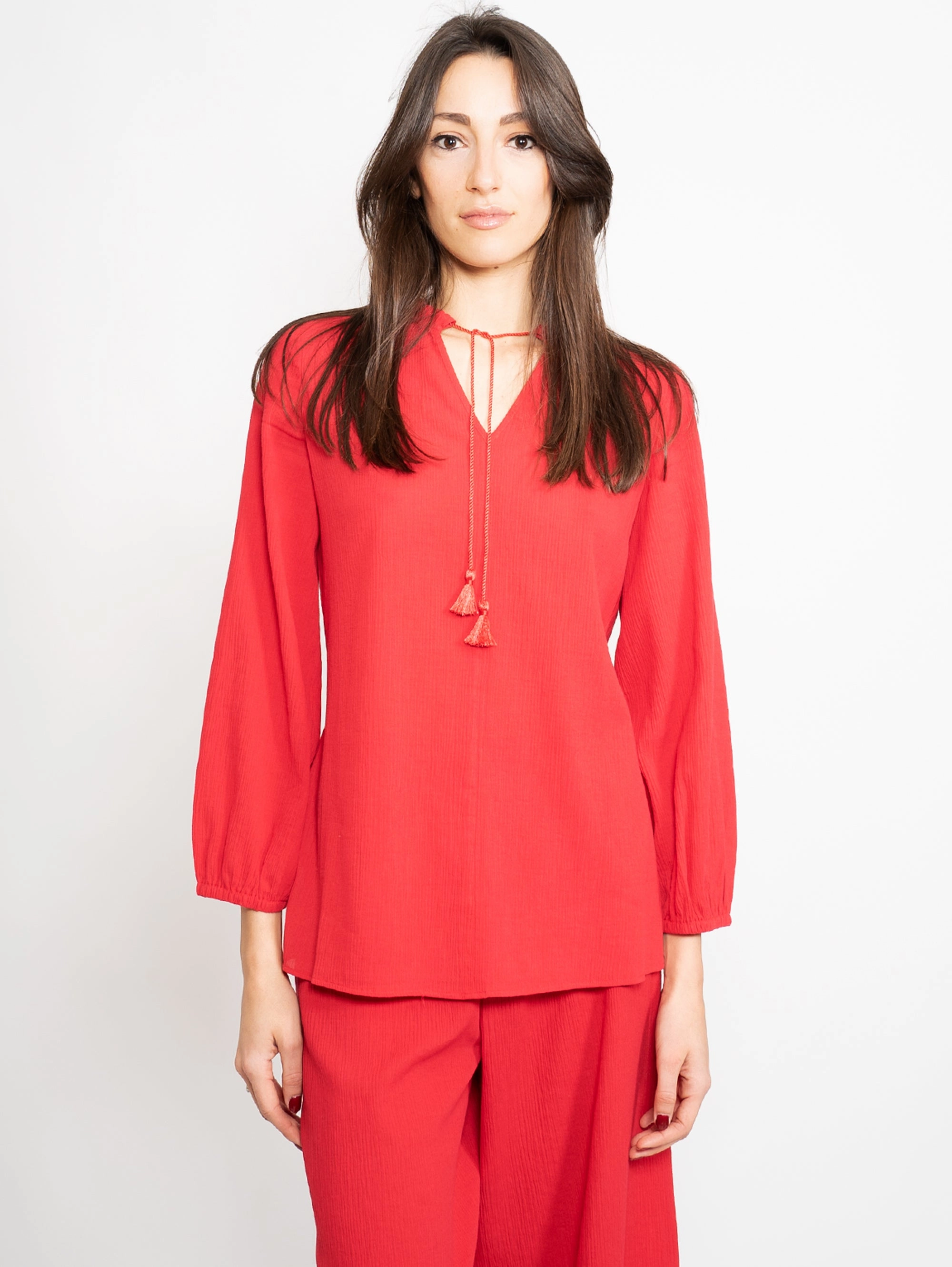 Red Cotton Muslin Blouse