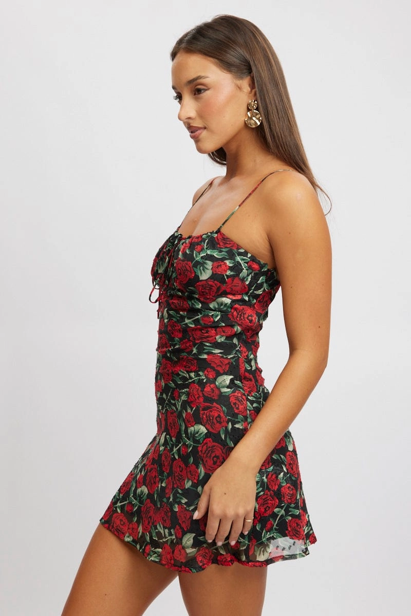 Red Floral Mini Dress Bias