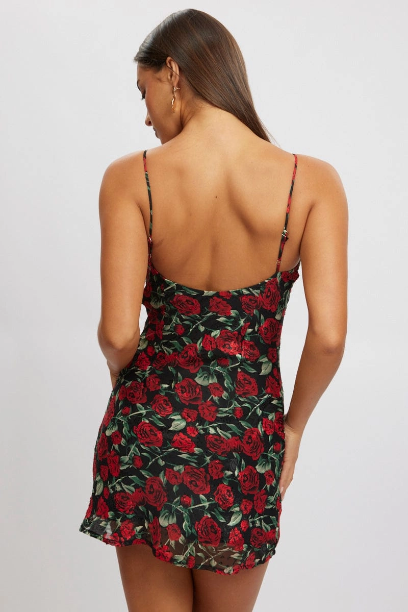 Red Floral Mini Dress Bias