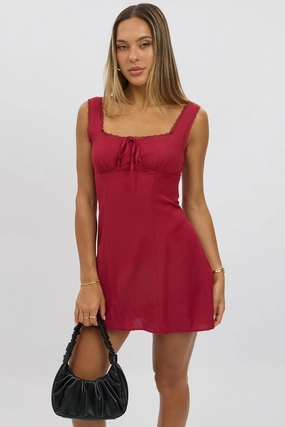 Red Mini Dress Gathered Bust