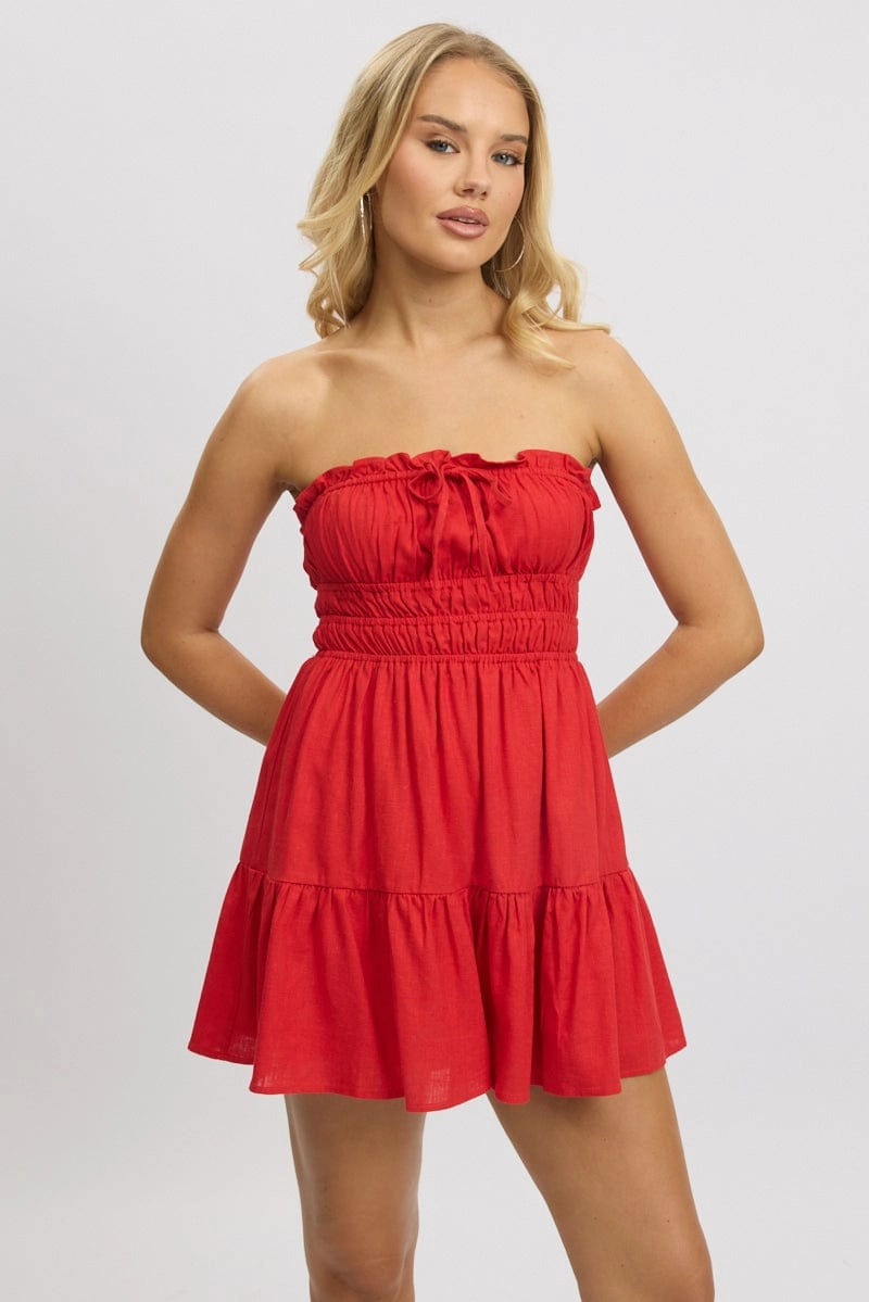 Red Strapless Dress Mini