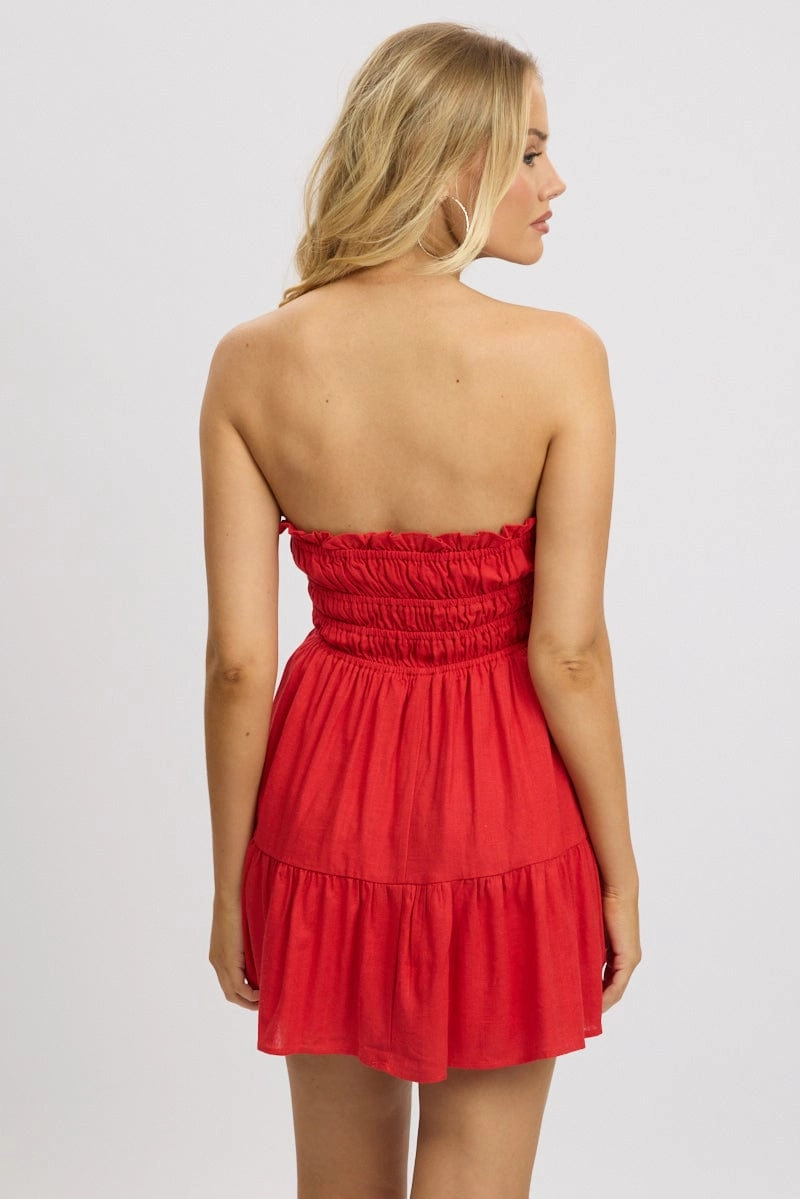 Red Strapless Dress Mini