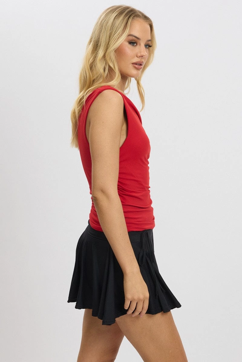 Red Supersoft Top Twist off Shoulder