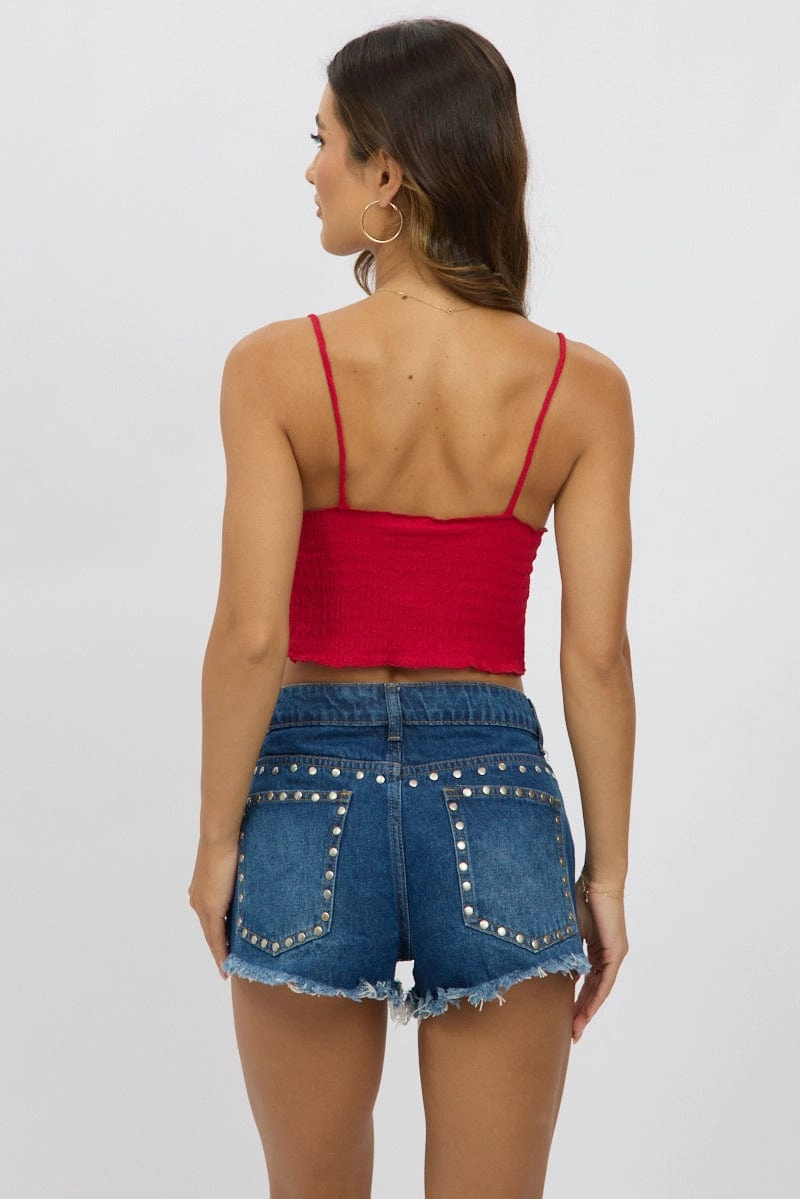 Red Textured Cami Top Open Front