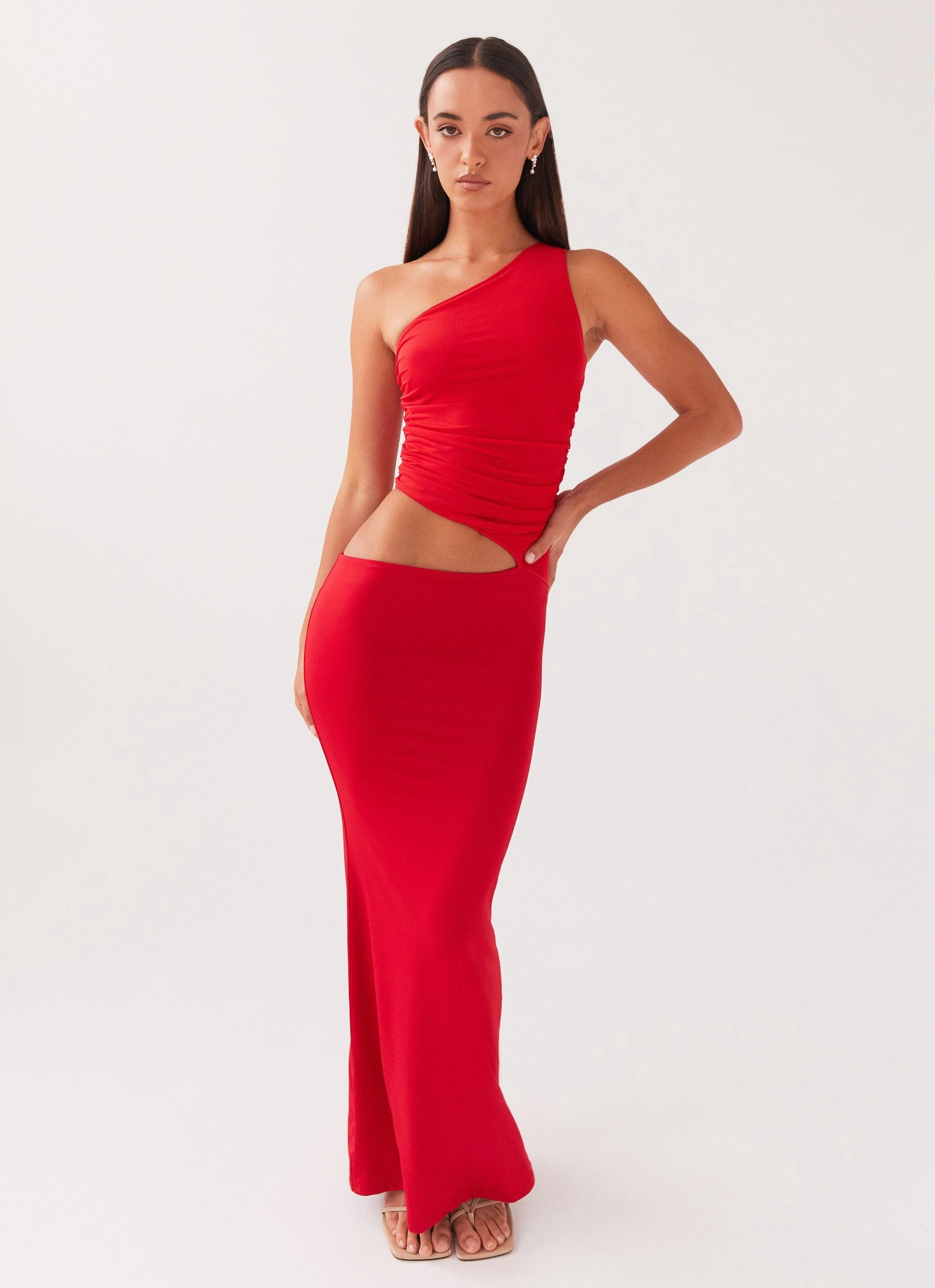 Seranella One Shoulder Maxi Dress - Cherry Red