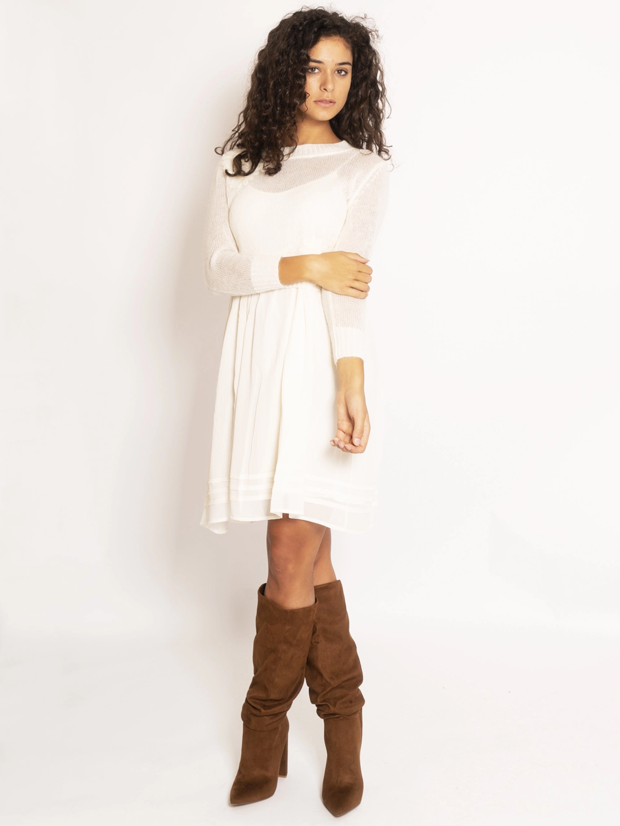 Slip Dress with Sweater - Cream White