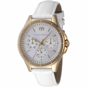Technomarine Women's Watch - Moonsun Quartz Yellow Gold Case White Strap | TM-822058